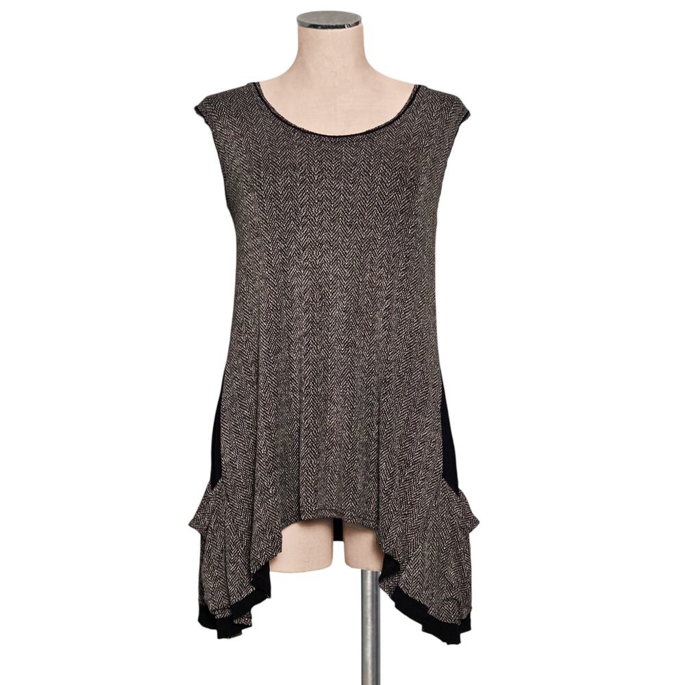 FIORE Stretchy Brown Black Print Stretchy  Staggered Hem Top Tunic S M
